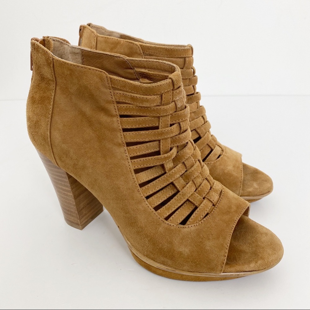 Sofft Renita Suede Cage Peep Toe Zip Back Booties